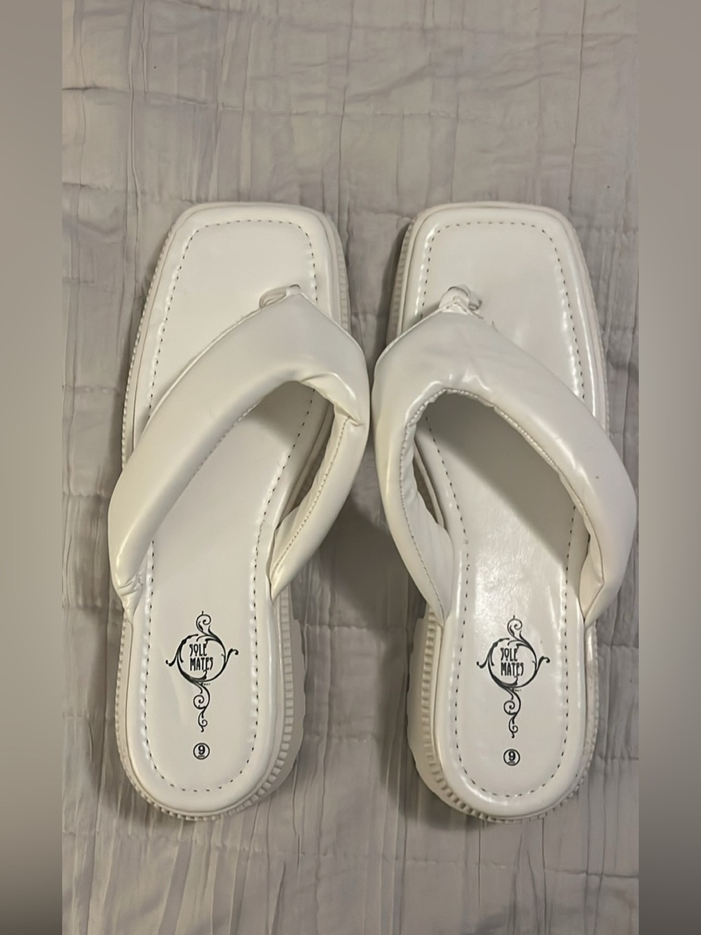 Sol Mate White Padded Square-Toe Thong Sandals for Women